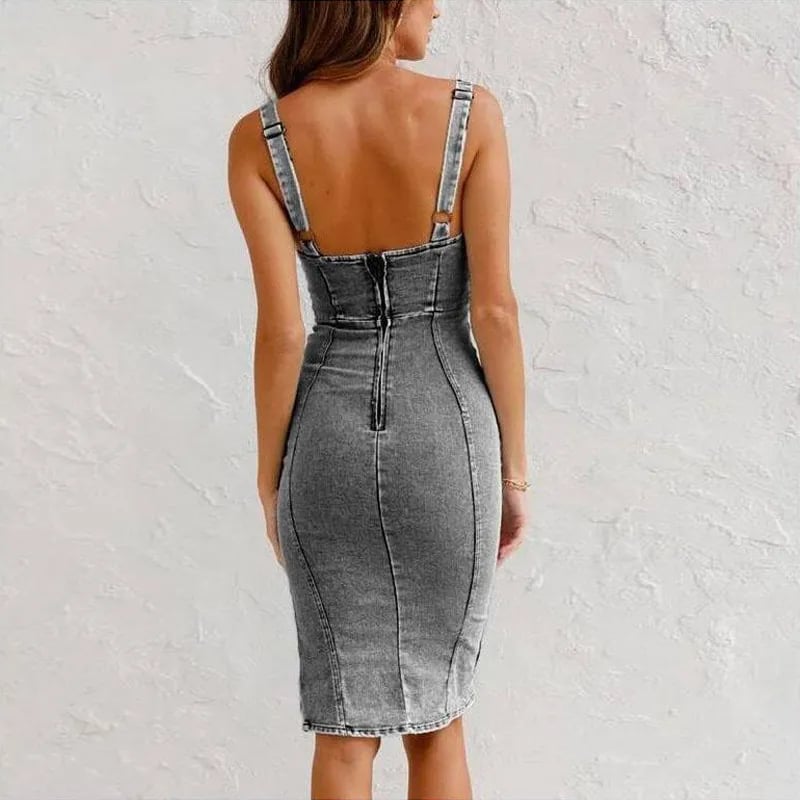 La Baule | Robe Camisole Moulante en Denim